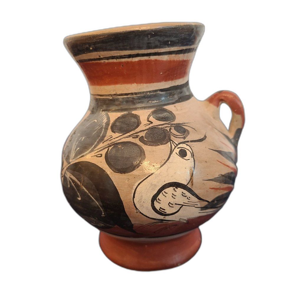 Vintage Folk Art Clay Pottery Mini Jug Pitcher - Unmarked - Made in Mexico?